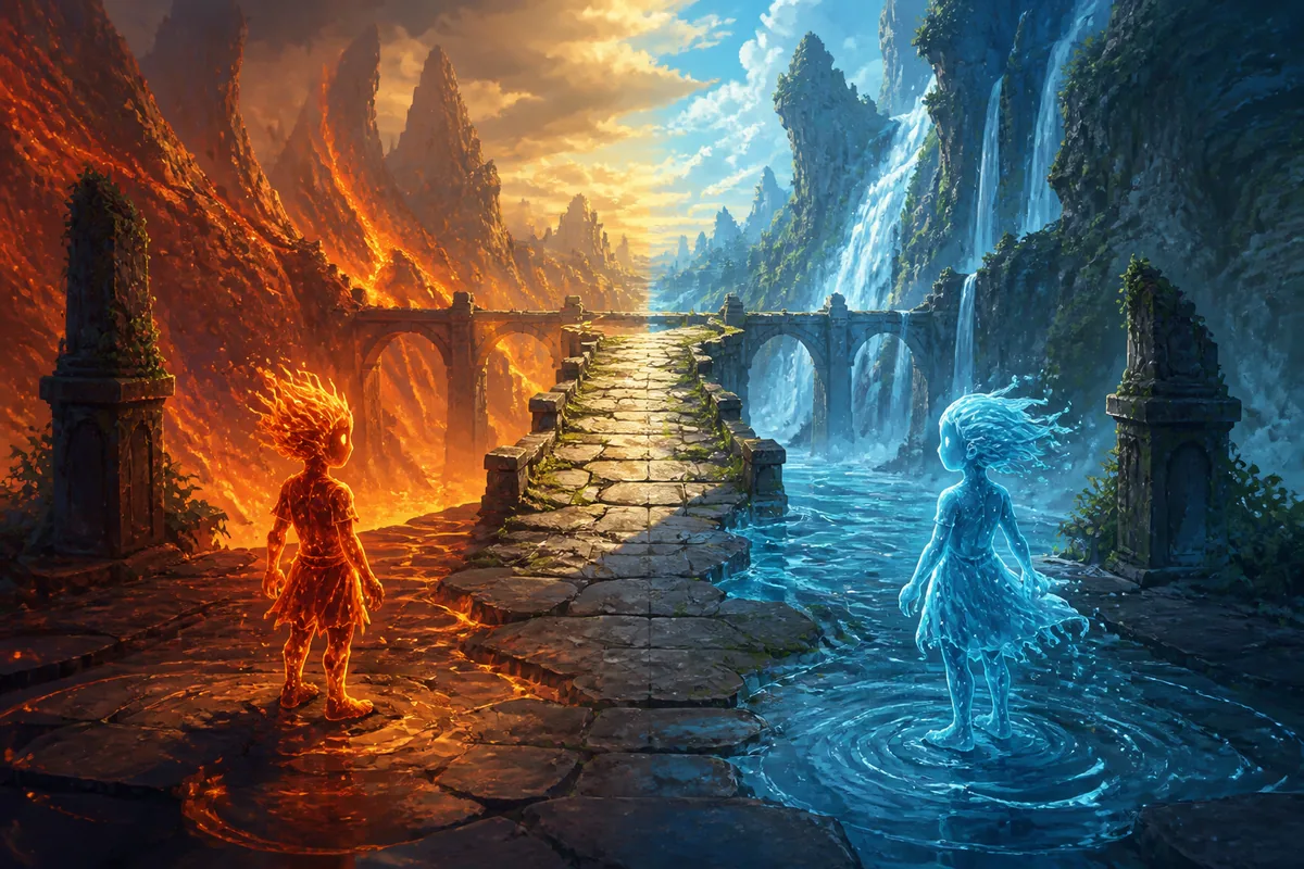Ember Boy and Ripple Girl: Designing Contrast Between Fire and Water