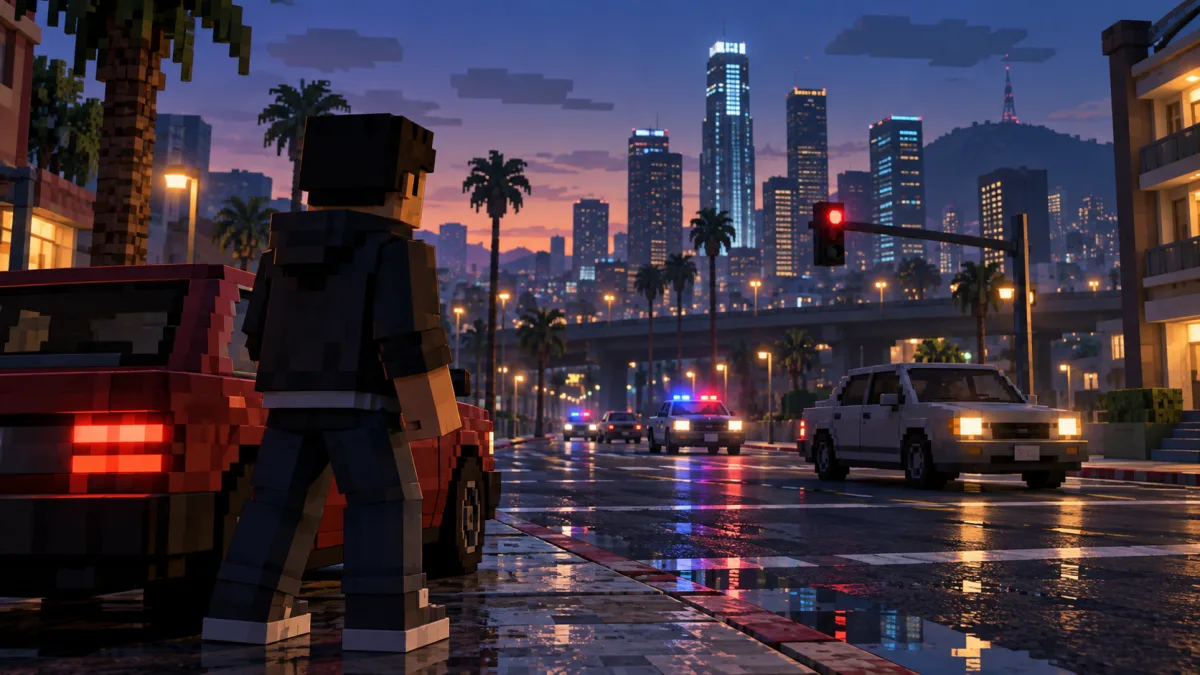 Gun Thief Auto: Reading a Voxel City After Sunset