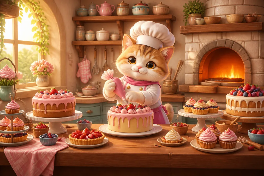 Lovely Cat: Dessert Bakery: Warm Color and Kitchen Order