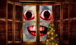 New Year Santa Claus outside the window image